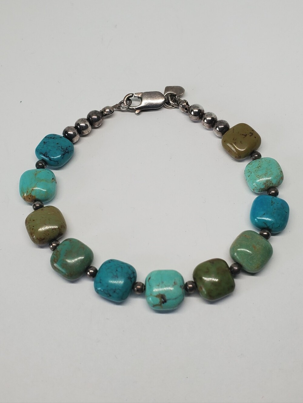 Jay King Multicolor Turquoise Square Bead Sterling Silver Bracelet